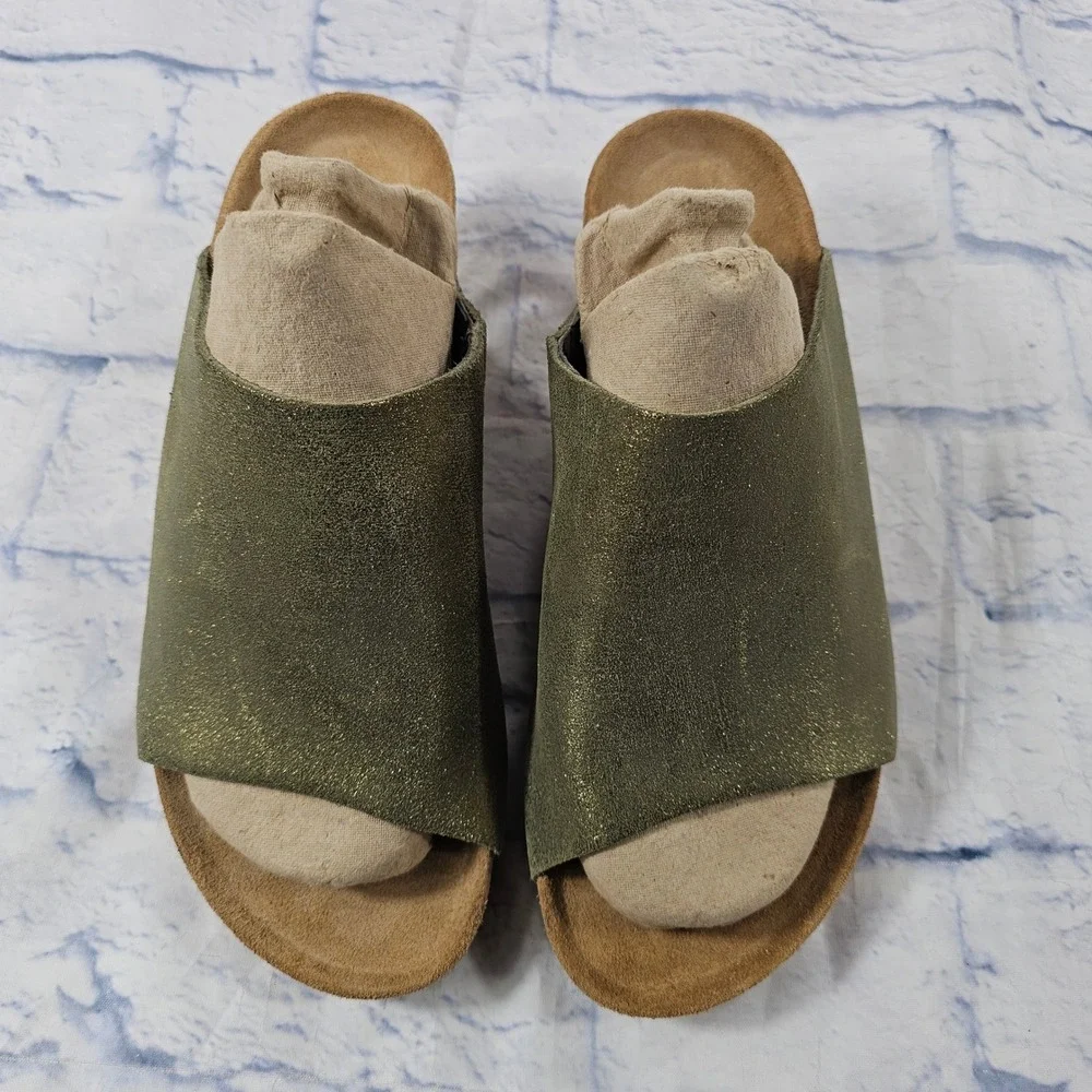 Papillio Birkenstock Namica Wedge Sandals Women 41 US 10 Metallic Olive Green